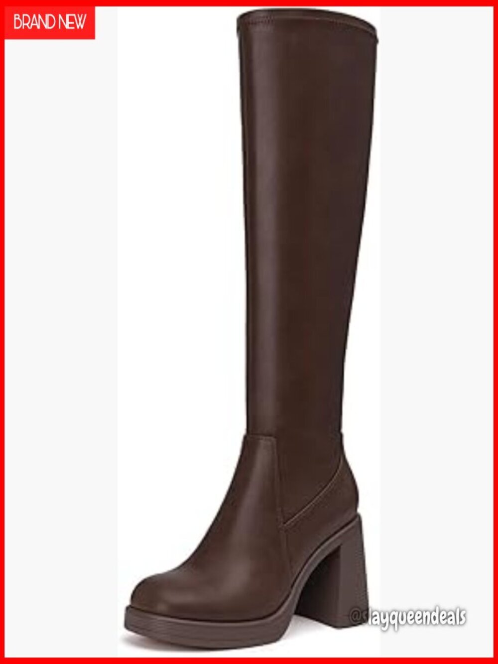 Knee High Boots Square Toe Platform Chunky Heel Stretchy Tall Side Zipper